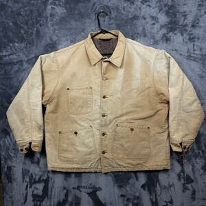 Sportsmaster Chore Coat Mens XL Tan Fair Distressed Canvas Blanket Lined USA
